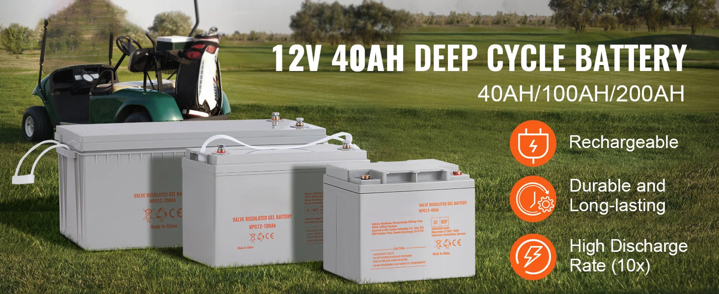 SucceBuy Deep Cycle Battery 12V40/100/200 AH AGM Marine Rechargeable Self-Discharge 400A/800A/1400A