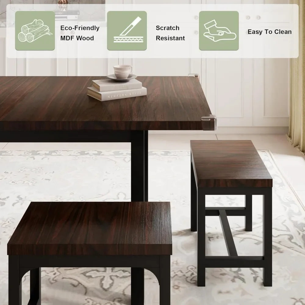 Dining Table Set with Stools,  Large Extendable Kitchen Table, Mid-Century Dining Room Table