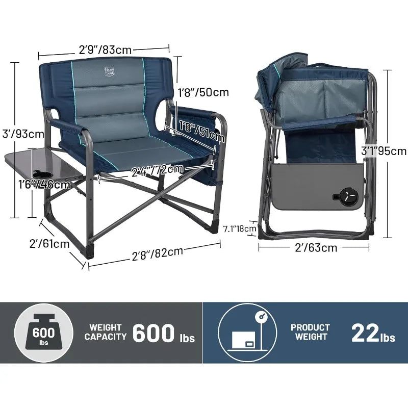 XXL Upgraded Oversized Directors Chairs With Foldable Side Table, Detachable Side Pocket, Heavy Duty
