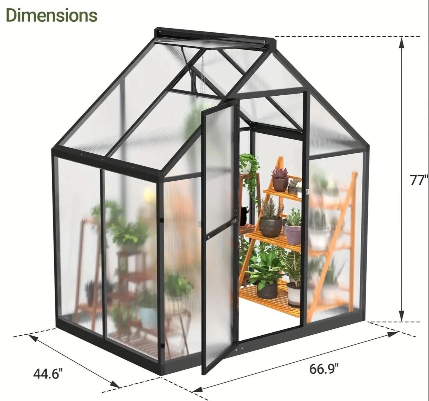 Polar Aurora 4x6FT Polycarbonate Greenhouse, PC Panels & Aluminum Frame w/ Vent Roof - UV Protection