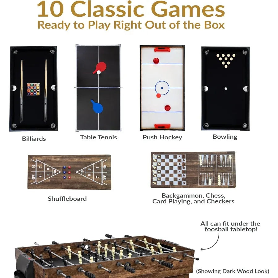 10-in-1 Table/Multi-Game w/Billiards Hockey Foosball Ping Pong Chess Checkers Backgammon Bowling