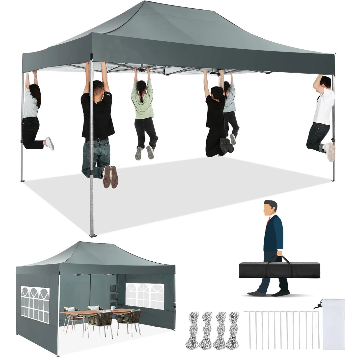 COBIZI 10x15 Heavy Duty Pop up Canopy Tent with 4 sidewalls Commercial Canopy Wedding Party Tents