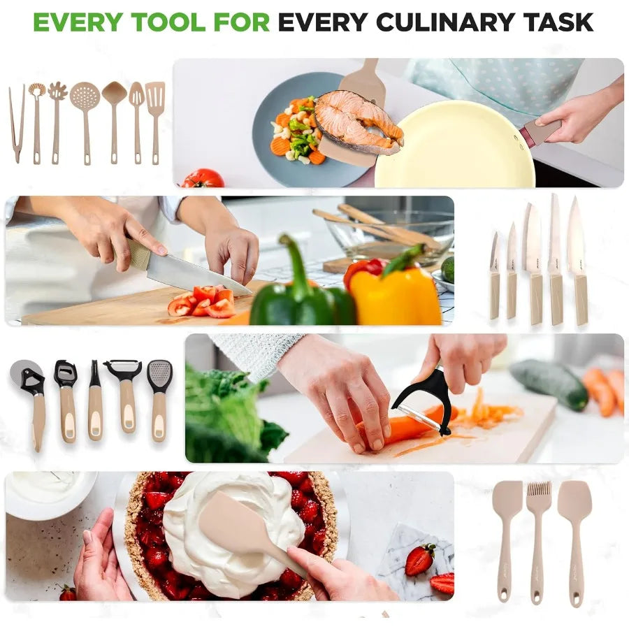 75 Piece Non-Stick Pots and Pans Set with Ceramic Cookware Bakeware Utensils Knife Set