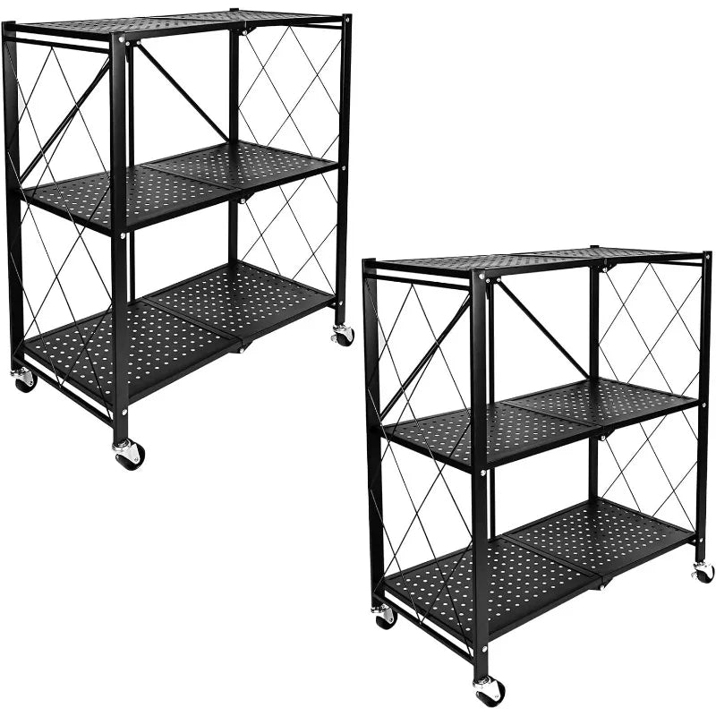 5-Tier Heavy Duty Foldable Metal Rack Storage Shelving Unit with Wheels Moving Easily Organizer