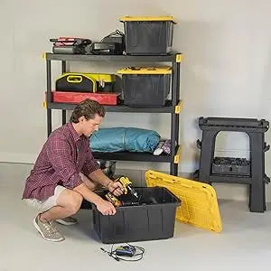 Black&Yellow 17-Gal Heavy Duty Tough Storage Container&Snap-Tight Lid,(12.5”Hx18”Wx26.9”D), [4 Pack]