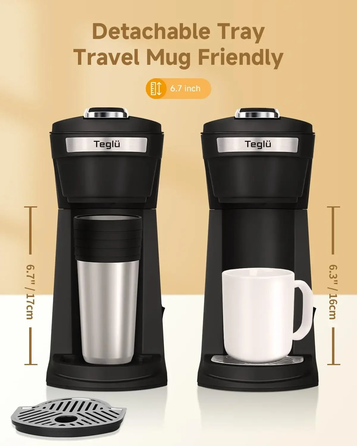 TEGLU Single Serve Coffee Maker for K Cup Pod & Ground Coffee 2 in 1, 14 Oz Brew Size, Mini One Cup