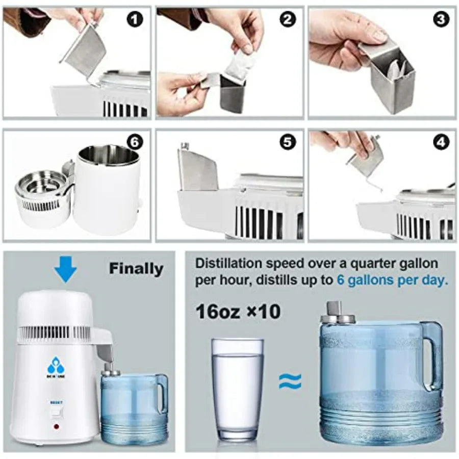 1 Gallon Water Distiller Machine 750W 4L Pure Distilled Water Maker