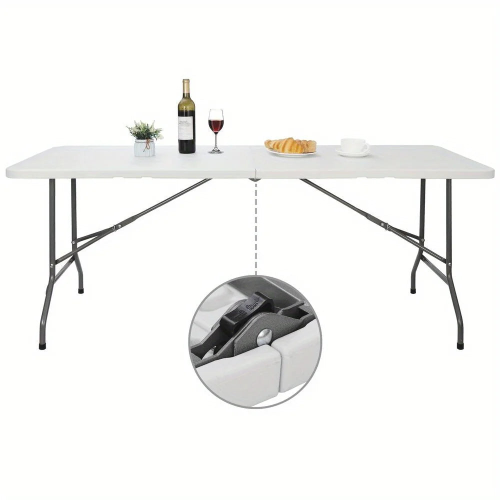 6FT Plastic Folding Table Portable Fold-in-Half Picnic Utility Table with Handle