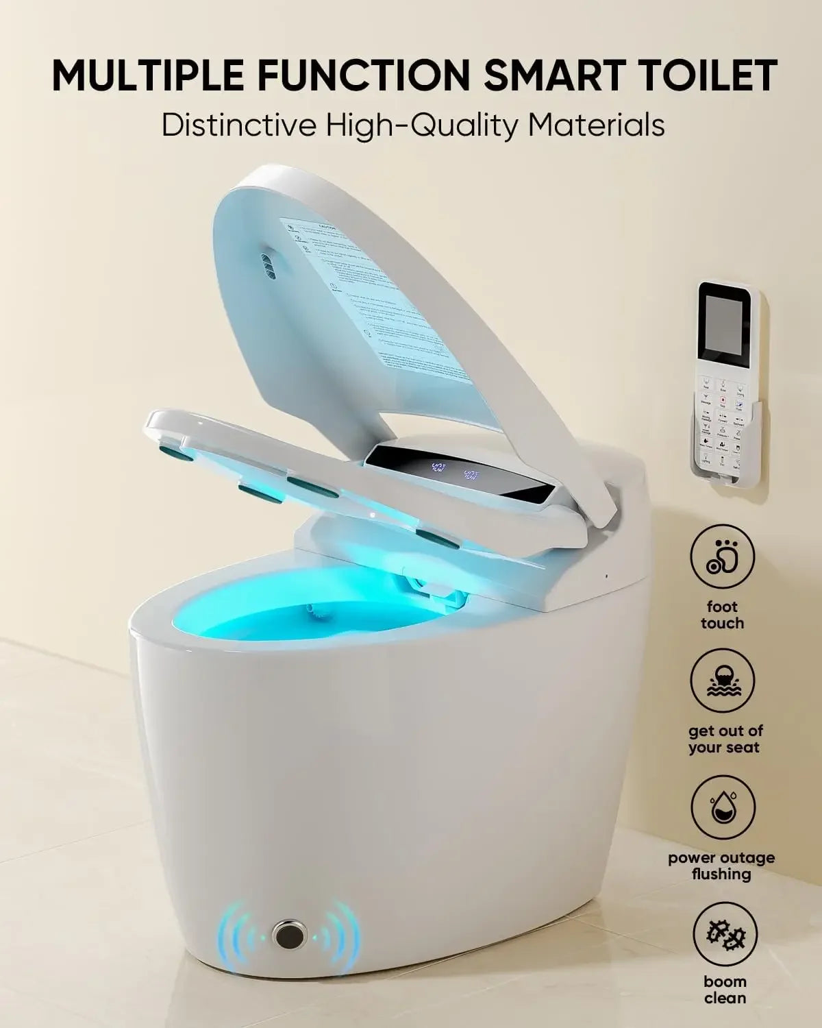 Luxury Smart Toilet with Warm Water Sprayer and Dryer Foot Sensor Operation Heated Bidet