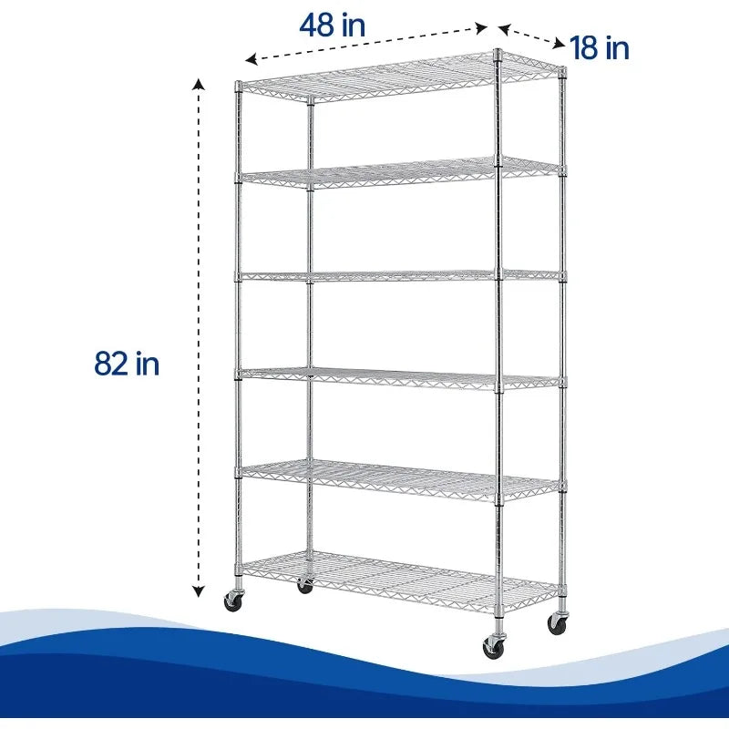 Storage Shelves 2100Lbs Capacity, 6-Shelf on Casters 48" L×18" W×72" H Commercial Wire Shelving Unit