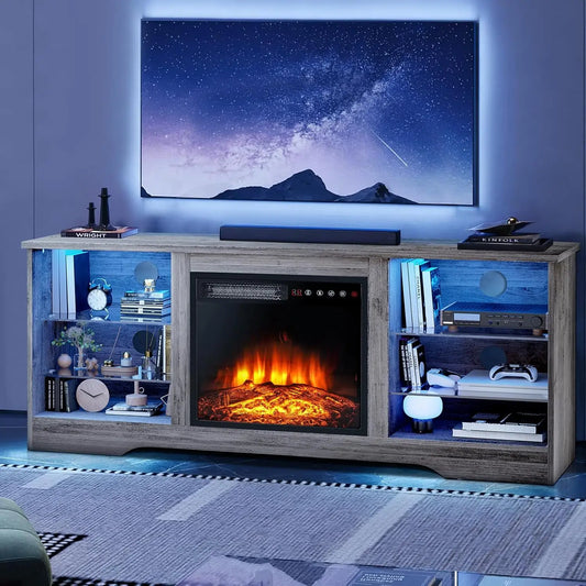 58 Inches Fireplace TV Stand for TVs up to 65 Inches Console with 18'' Electric Fireplace & Remote