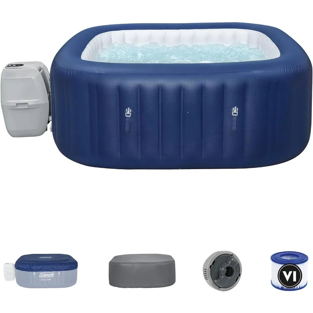 4 to 6 Person Inflatable Hot Tub Square Portable Outdoor Spa with 140 Soothing Jets with Cover