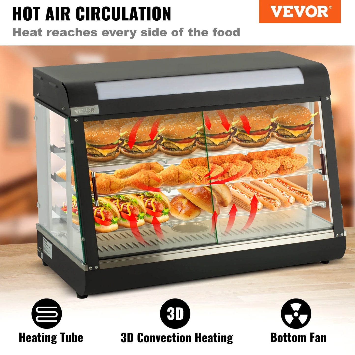 VEVOR Commercial Display Countertop Food/Pastry Warmer w/Temp Display 0.6L Water Tray Stainless