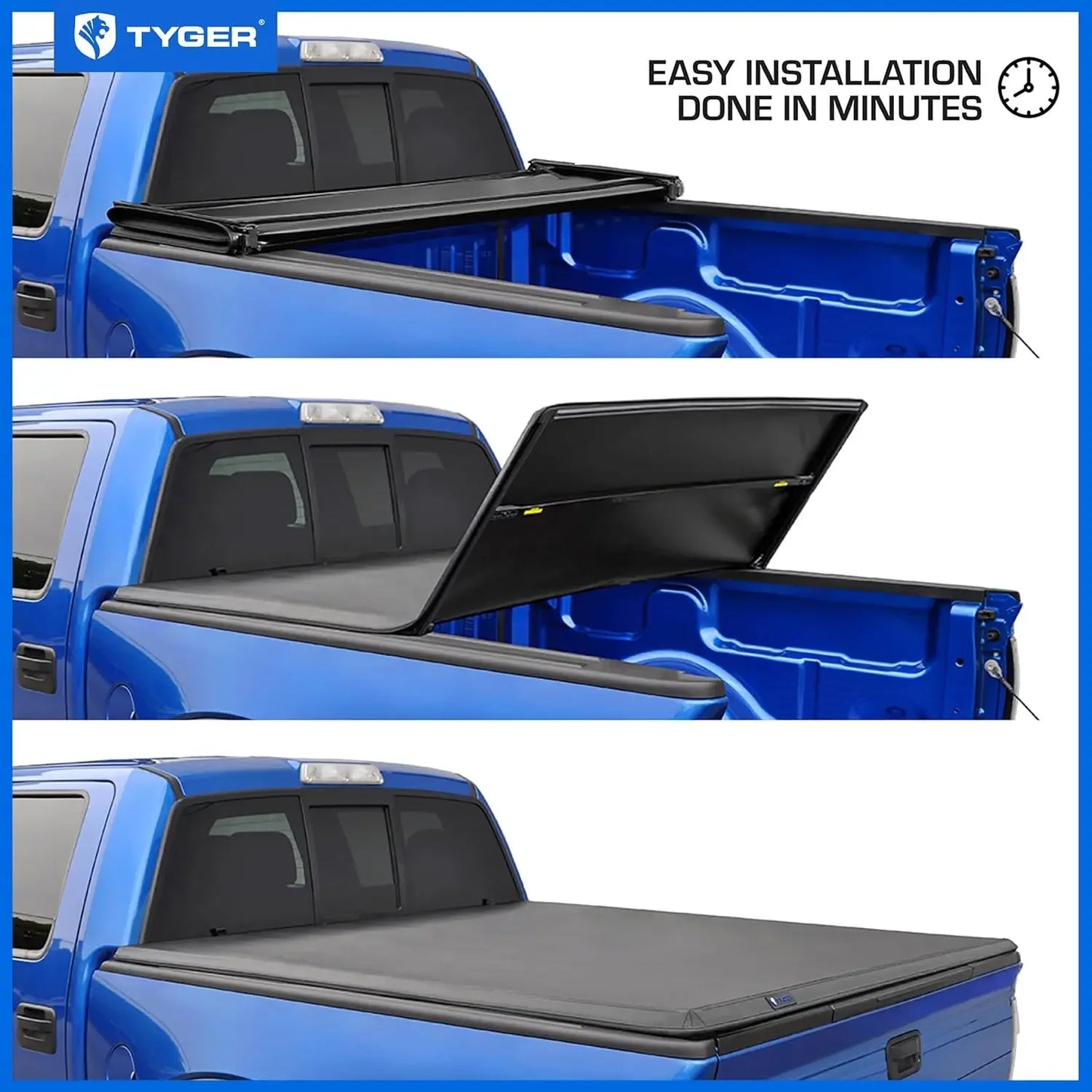 T3 Soft Tri-fold Truck Bed Tonneau Cover Compatible with 2005-2015 Toyota Tacoma  5' (60") Bed  TG-BC3T1030