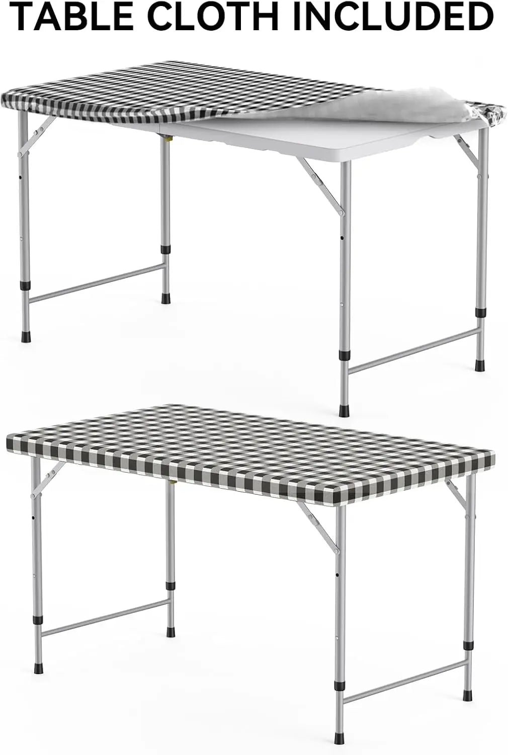 4 Foot Foldable/Folding Table Heavy Duty, Durable and Portable for Dining Picnic and Party (White, 4 Foot Table Cloth Included)