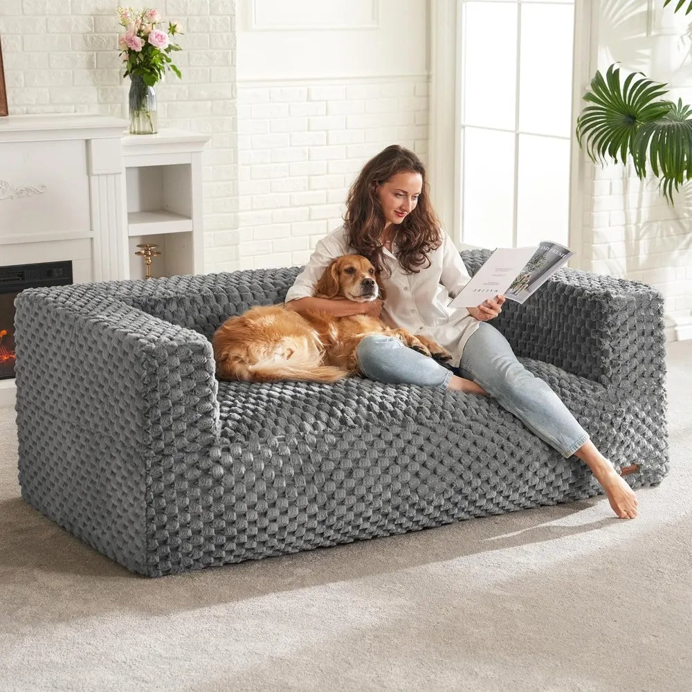 Bean Bag Sofa Chair Bean Bag Couch for Adults, Two-seat Bean Bag Chair with Armrests & Fluffy Cover