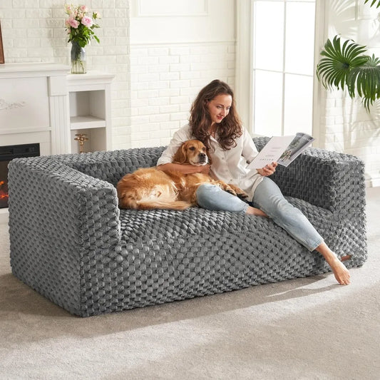 Bean Bag Sofa Chair Bean Bag Couch for Adults, Two-seat Bean Bag Chair with Armrests & Fluffy Cover