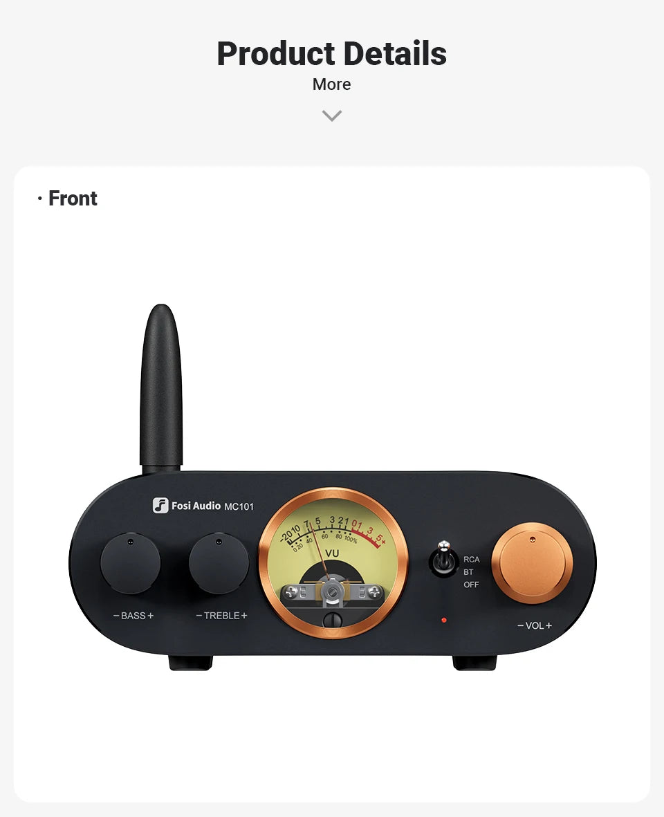 Fosi Audio MC101 Bluetooth Stereo Mini Amp with VU Meter 2 Channel HiFi Receiver for Passive Speaker