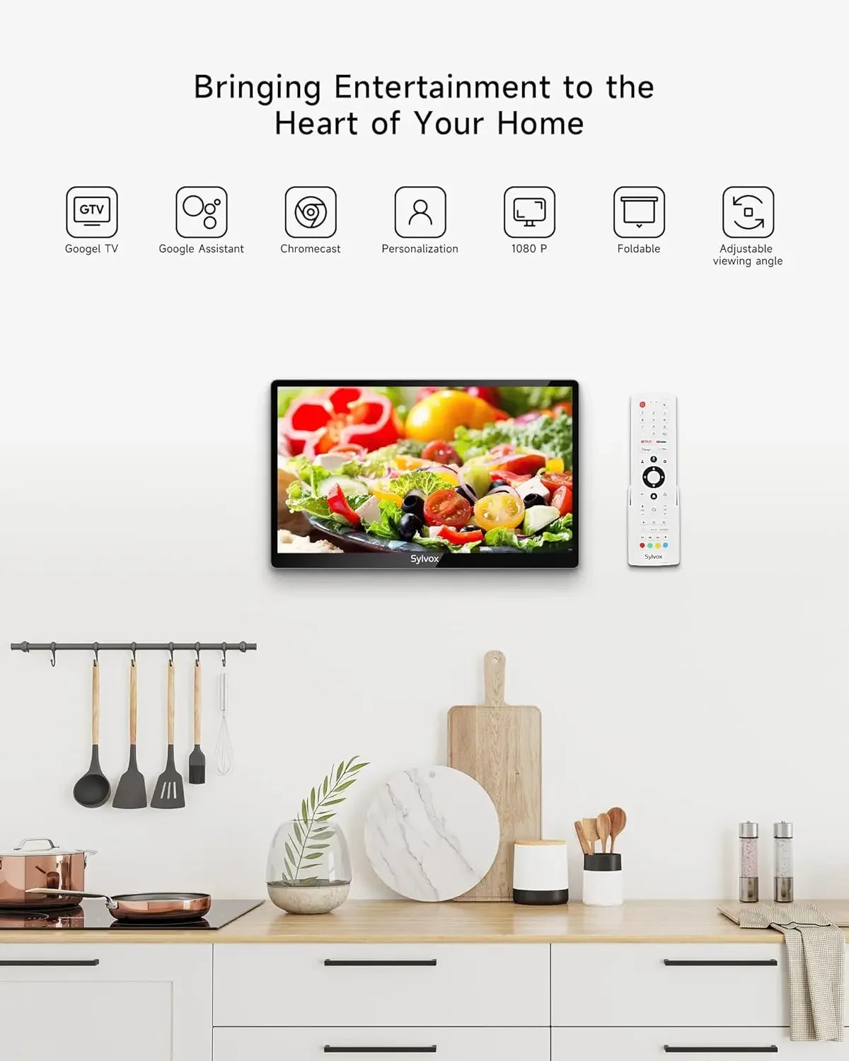 Small Smart TV, 15.6" 1080P Full HD Under Kitchen Cabinet TVs, Google Smart Television