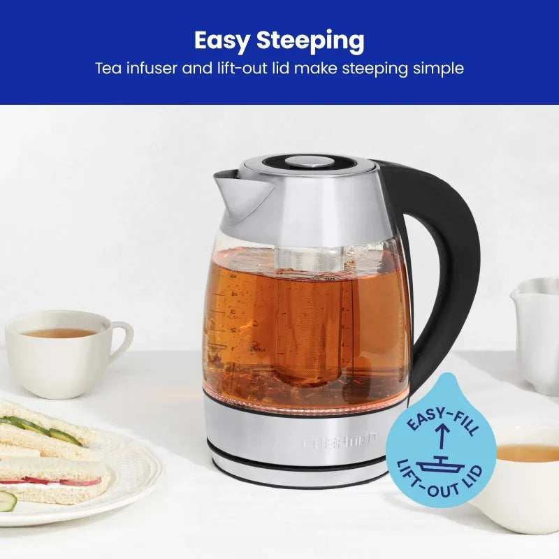 Chefman 1.8L Digital Rapid-Boil Glass Kettle w/ 7 Temperature Presets and Tea Infuser