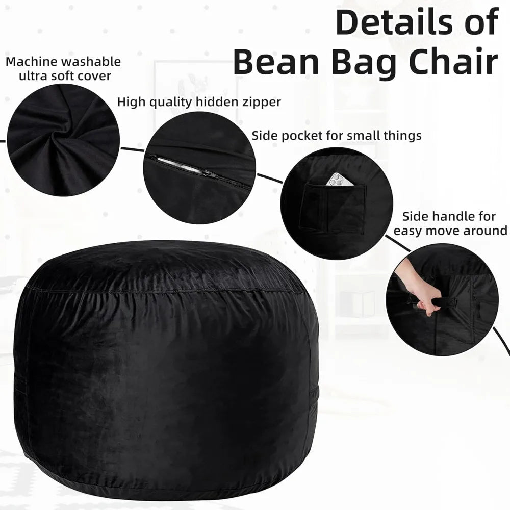 Bean Bag Chair: Giant 4' Memory Foam Furniture Bean Bag Chairs/Microfiber Cover - 4Ft, Black