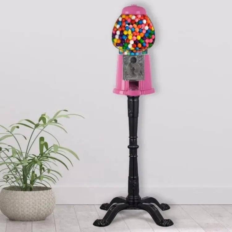 Gumball Machine/Stand - 1920s-Style Nostalgic Candy Dispenser - Coin-Operated Vending Machine (Pink)