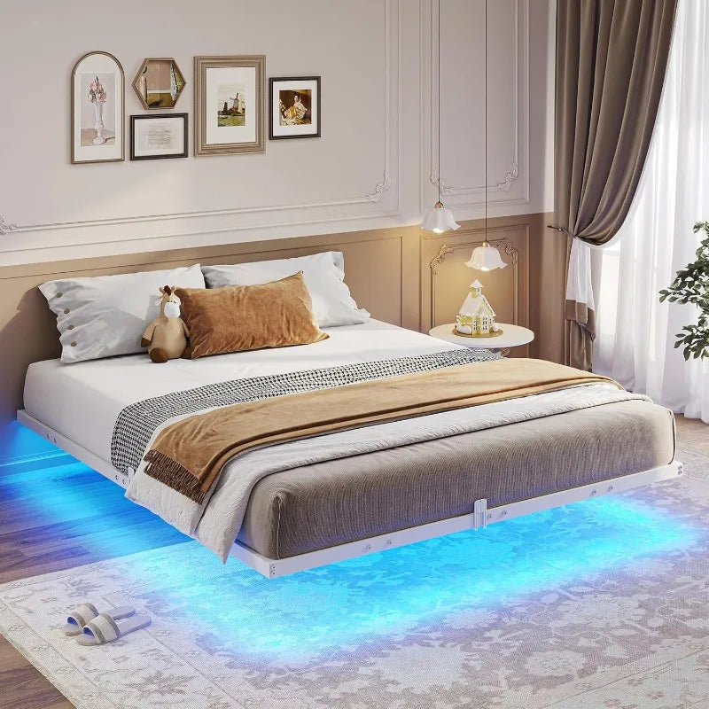 Floating Bed Frame with LED Lights, Metal Platform Full Bed, No Box Spring Needed