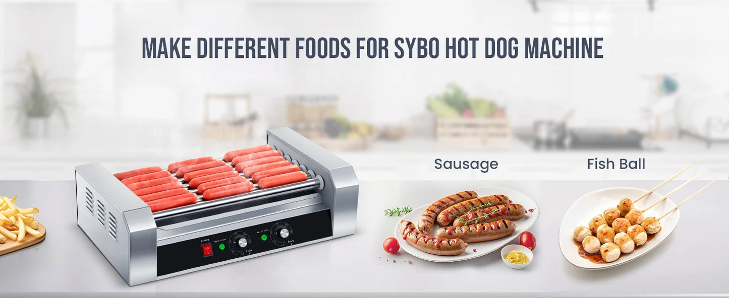 SYBO Hot Dog Roller, 18 Hot Dog 7 Roller Grill Cooker Machine w/Stainless Steel Drip Tray, 1000-Watts