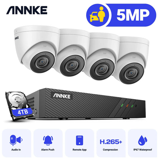 ANNKE 5MP H.265+ Super HD PoE Network Video Security System 4pcs Waterproof Outdoor POE IP Cameras