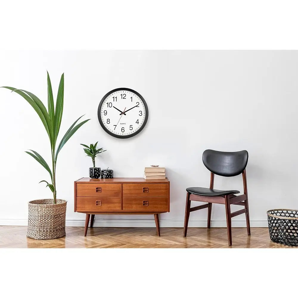 Black Wall Clock Silent Non Ticking - XL 18 Inch Quality Quartz Battery Operated Round Easy to Read