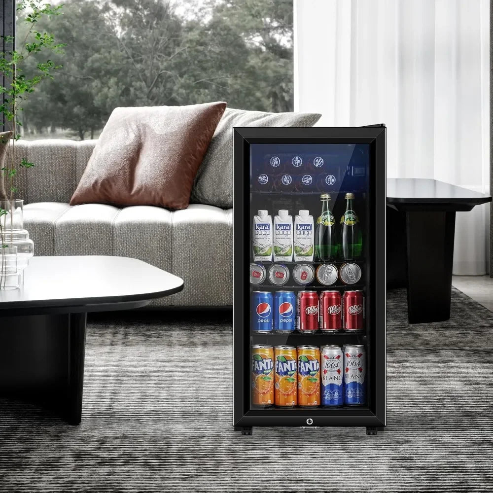 3.2 Cu.ft Mini Fridge with Double Glass Door, Cooler for Soda, Beer or Wine for Home, Office, Adjustable Removable Shelves