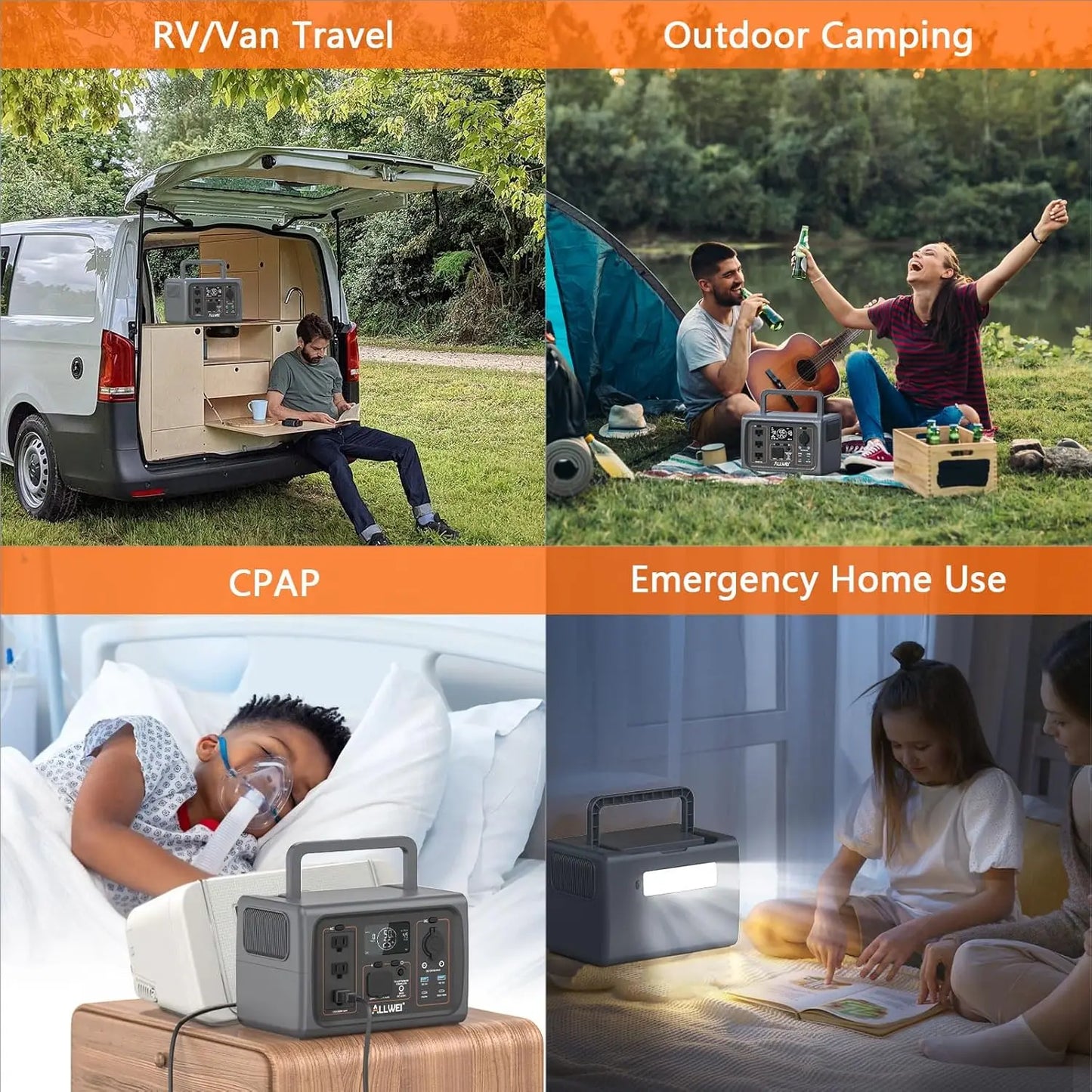 Power Station 500W(Surge 1000W), 512Wh LiFePO4, Solar Generator Fast Charge, UPS Mode, 3 110V AC