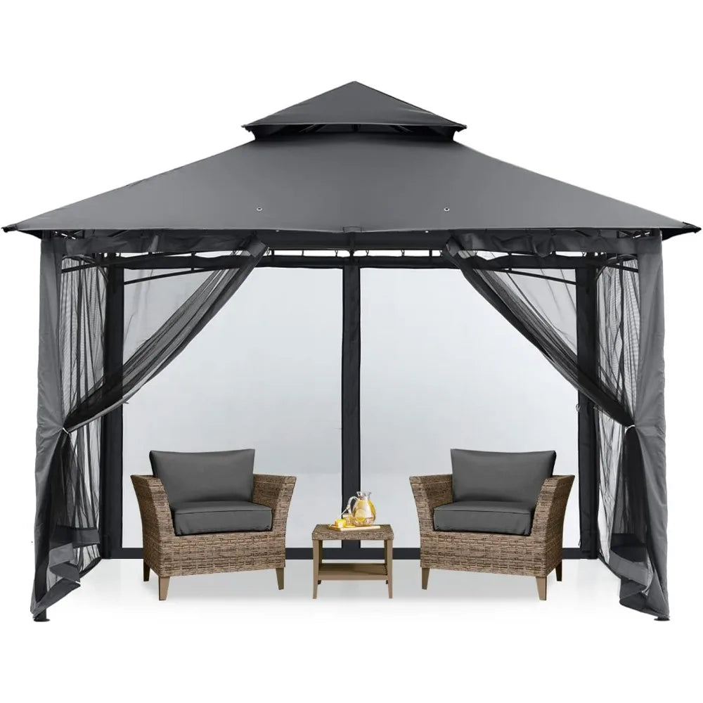 Outdoor Garden Gazebo for Patios with Stable Steel Frame and Netting Walls (8x8,Dark Gray) Pergola