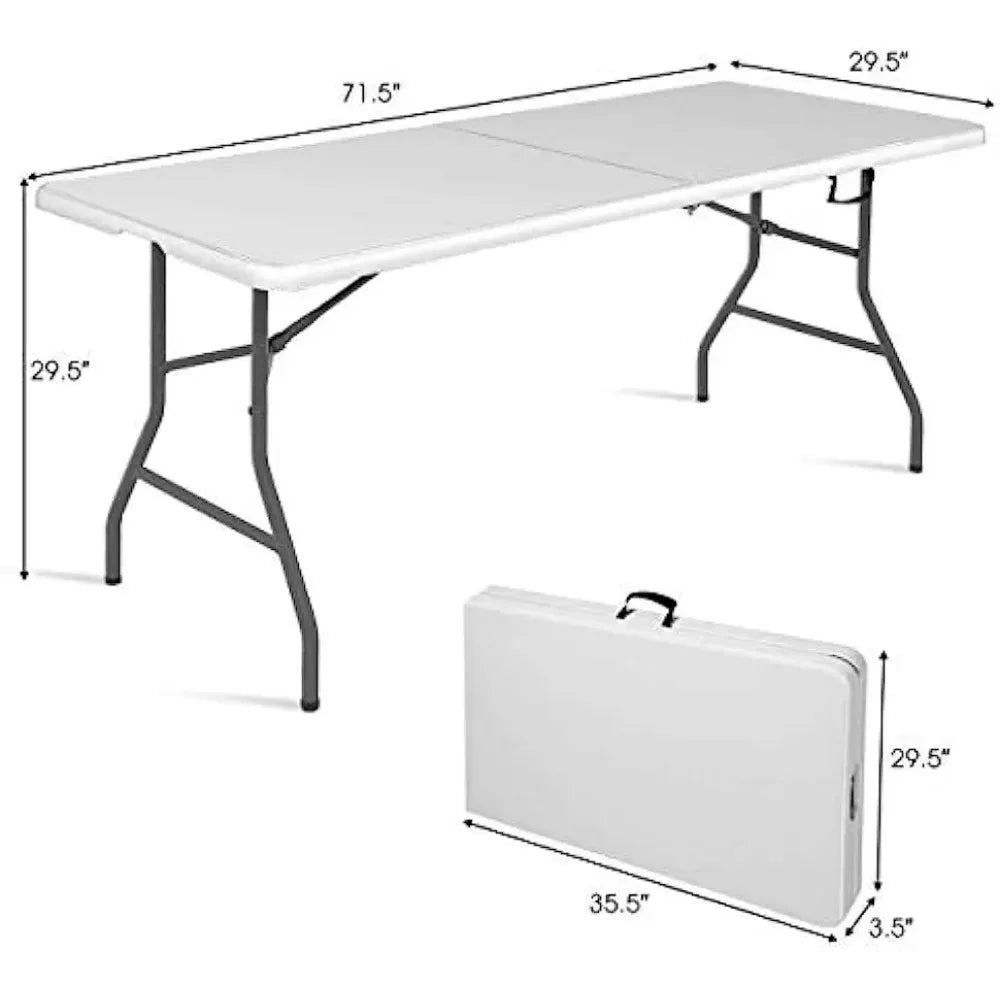 6' Folding, Portable Rounded Corners Plastic Picnic Table with Handle, Ideal for Indoor Outdoor