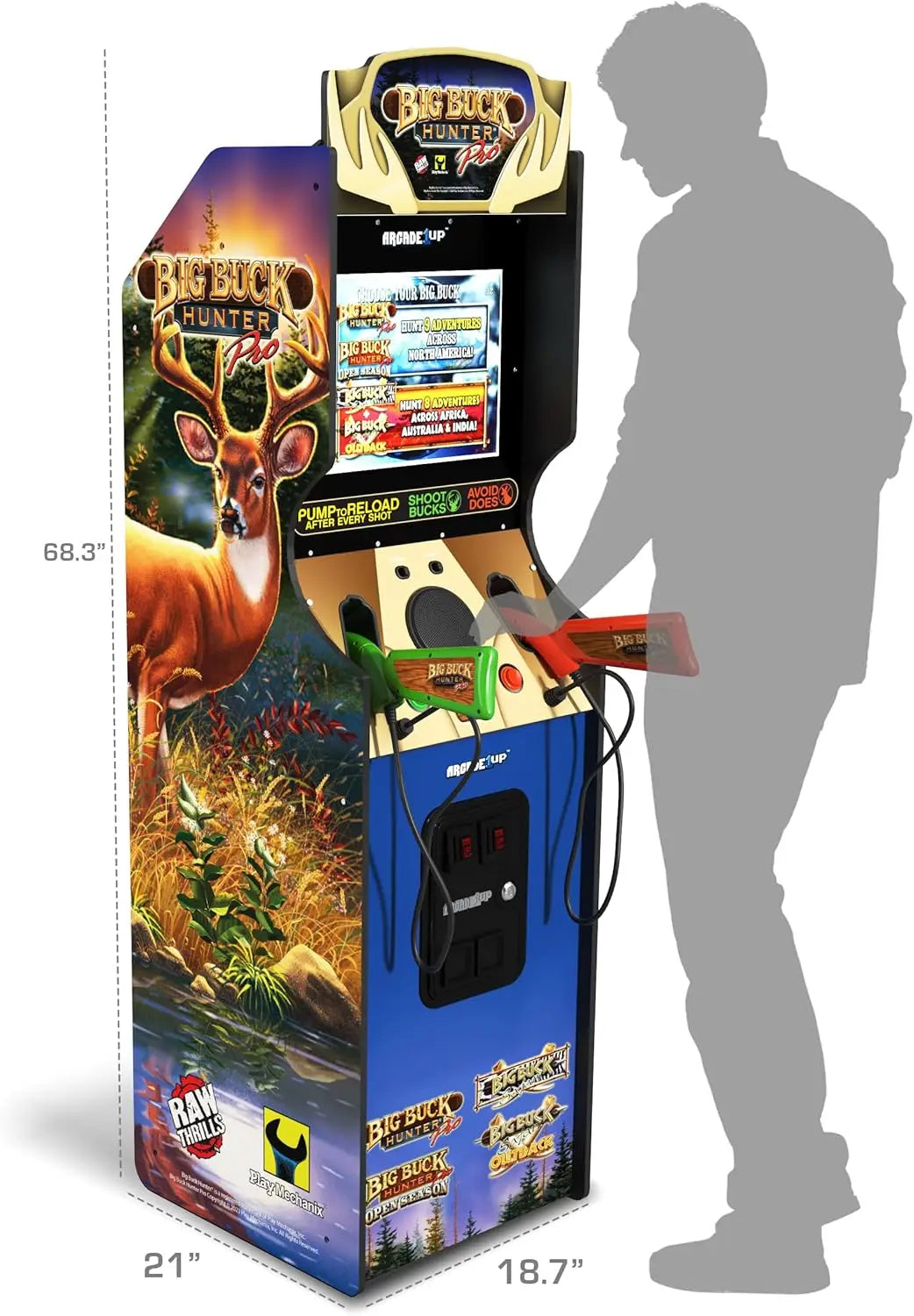 Big Buck Hunter Pro Deluxe Arcade Machine for Home, 5-Foot-Tall, 4 Classic Games, and 17-inch Screen