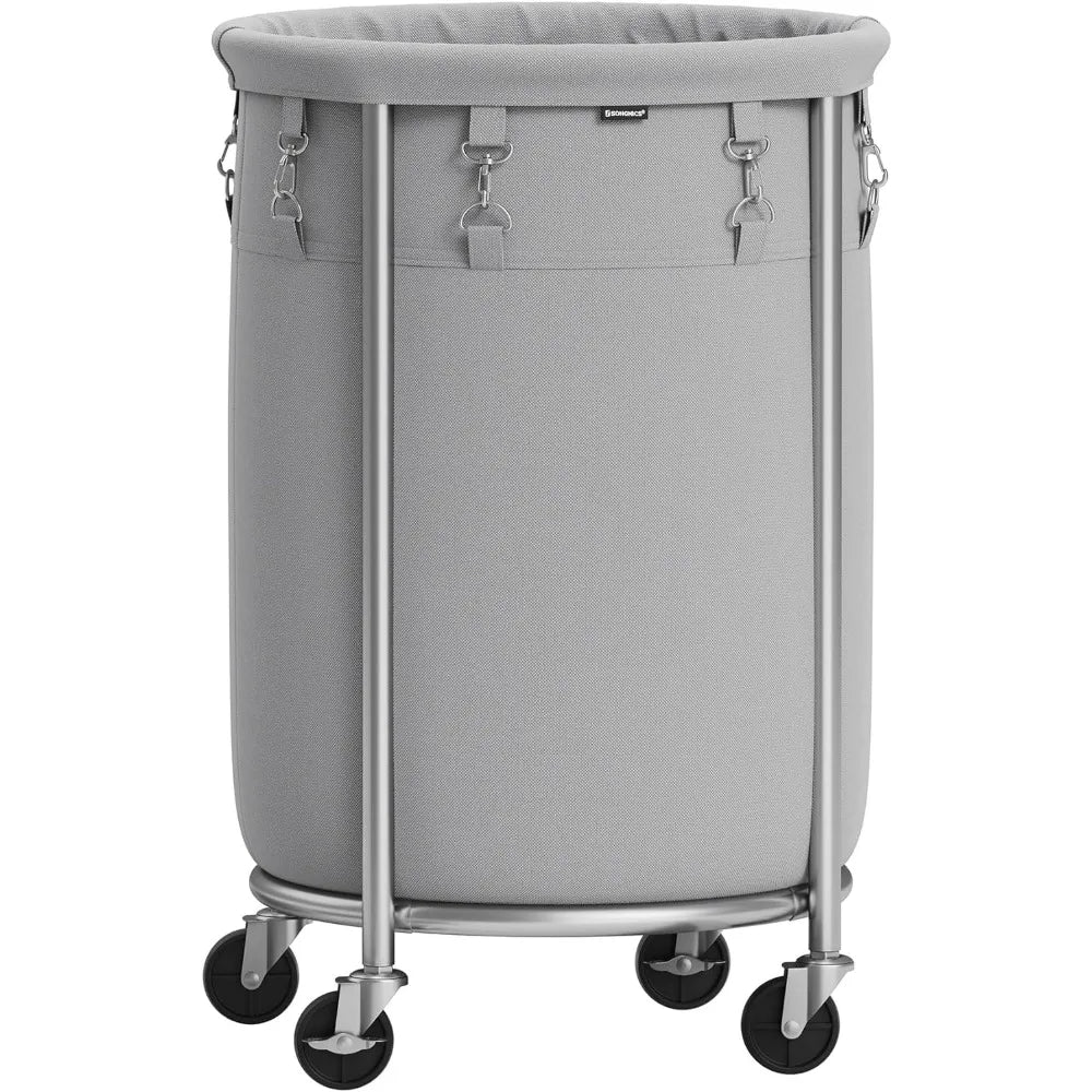 SONGMICS Laundry Basket with Wheels, Rolling Laundry Hamper, 29 Gal w/ Steel Frame and Removable Bag