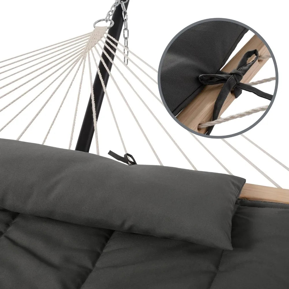 Hammock with Stand, Padded Cotton, Pillow & Strong Curved-Bar & Carrying Bag, Double Hammock