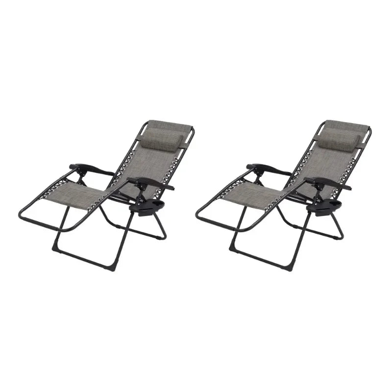 Mainstays Reclining Zero-Gravity Outdoor Lounge Chair Set of 2 with Cup Holder Gray