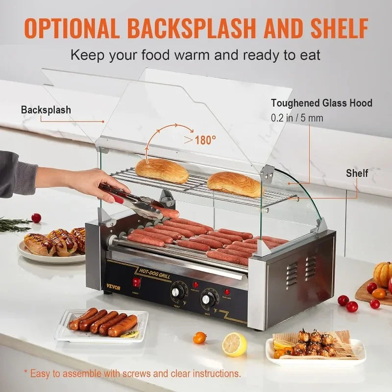 Hot Dog Roller 7 Rollers 18 Hot Dogs Capacity 1050W Stainless Sausage Grill Cooker Machine