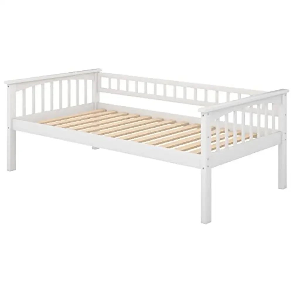 Wood Twin Daybeds/Under-Bed Storage Drawer & Ladder Modern Pine Bunk Bed Kids Sturdy (White)