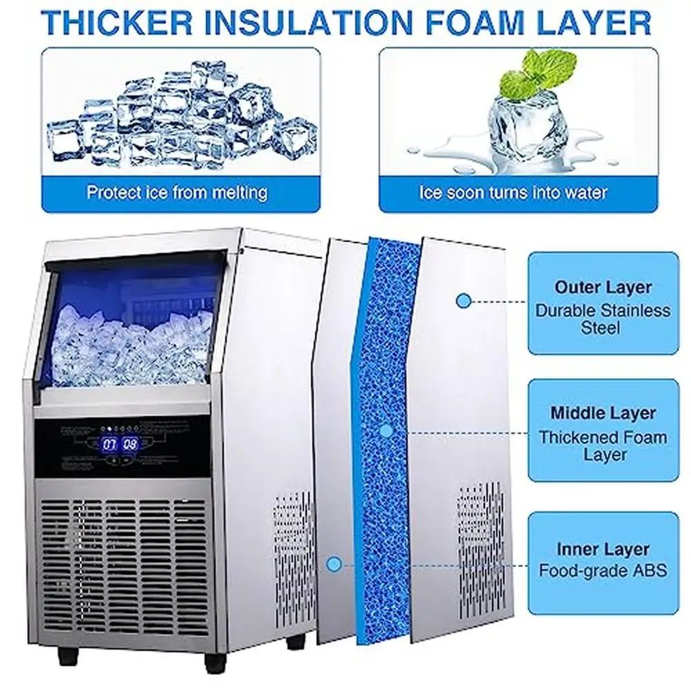 Commercial Ice Maker Machine 120-130 LBS /24H with 28LBS Storage Bin Automatic Cleaning LCD Panel