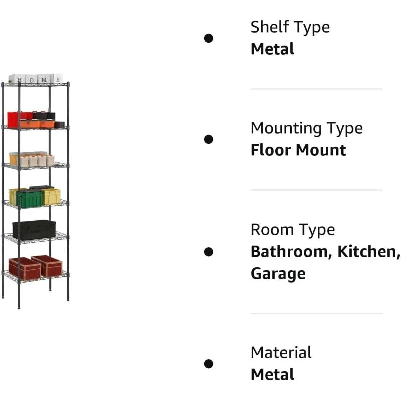 Storage Shelves 2100Lbs Capacity, 6-Shelf on Casters 48" L×18" W×72" H Commercial Wire Shelving Unit