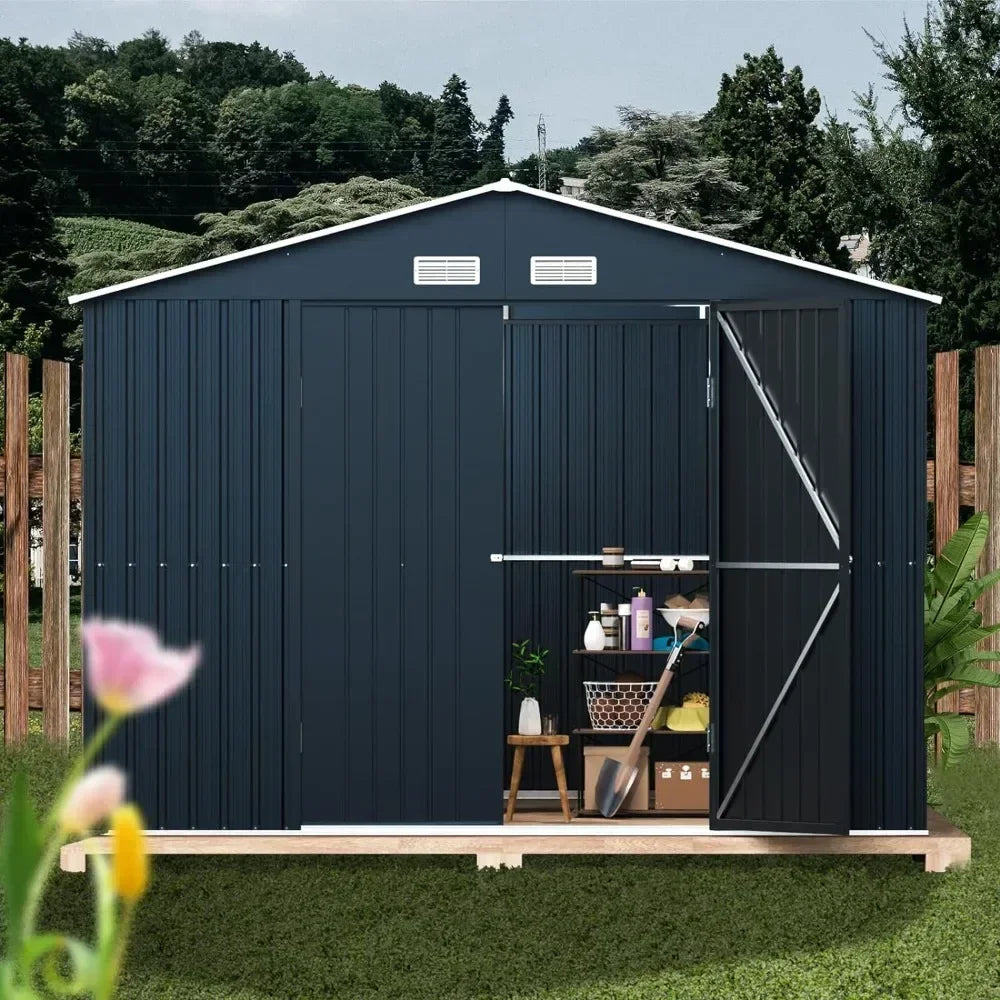 10X12X7.5 FT outdoor steel storage shed with lockable doors