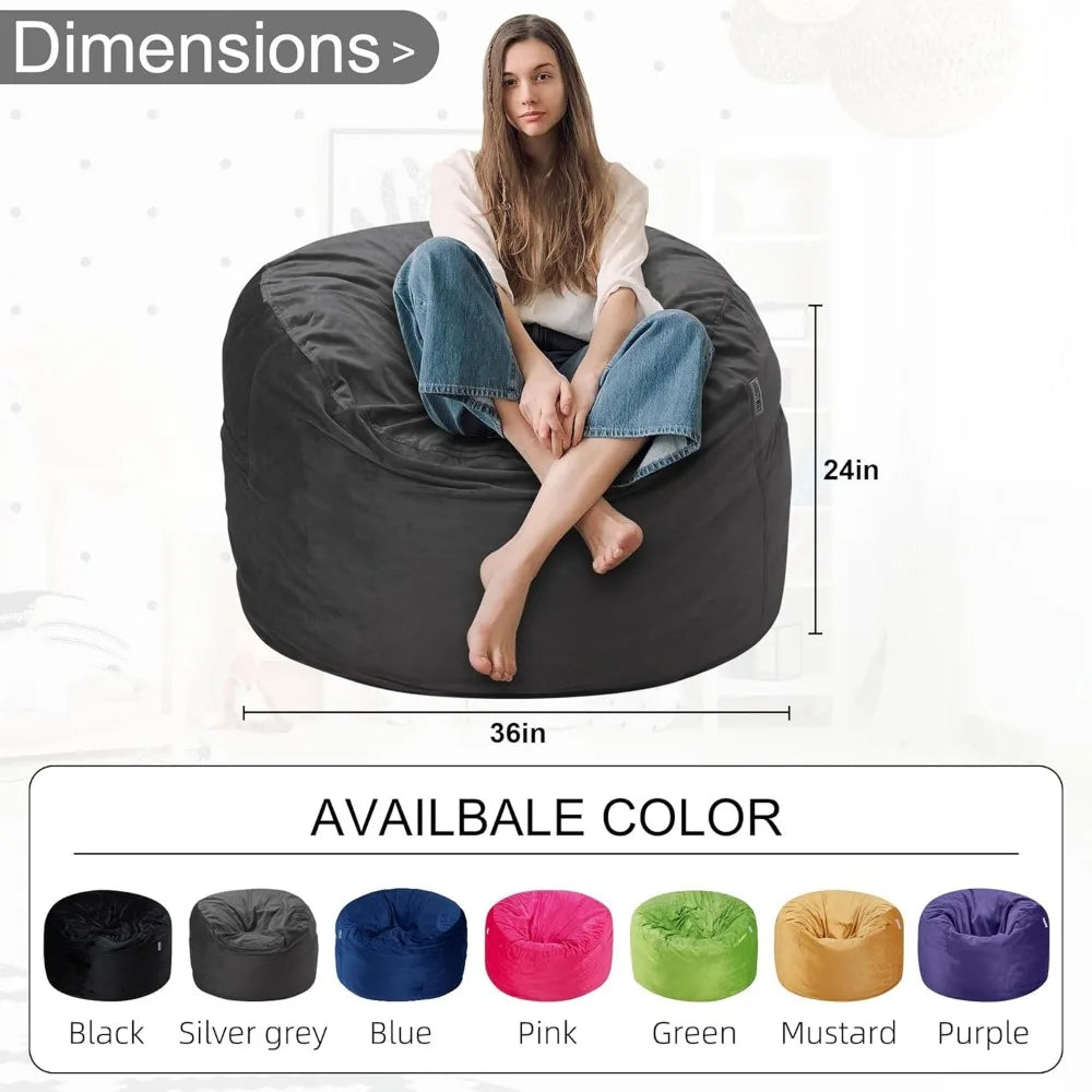 Bean Bag Chair 3Ft Luxurious Velvet Ultra Soft Fur with High-Rebound Memory Foam /Adults Plush Lazy