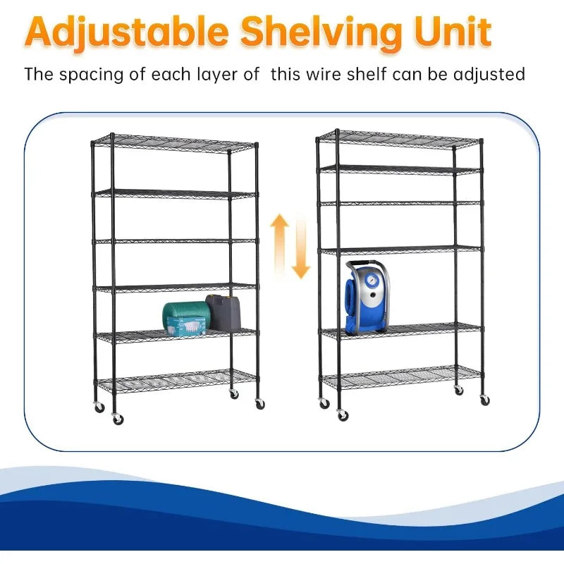 Storage Shelves 2100Lbs Capacity, 6-Shelf on Casters 48" L×18" W×72" H Commercial Wire Shelving Unit