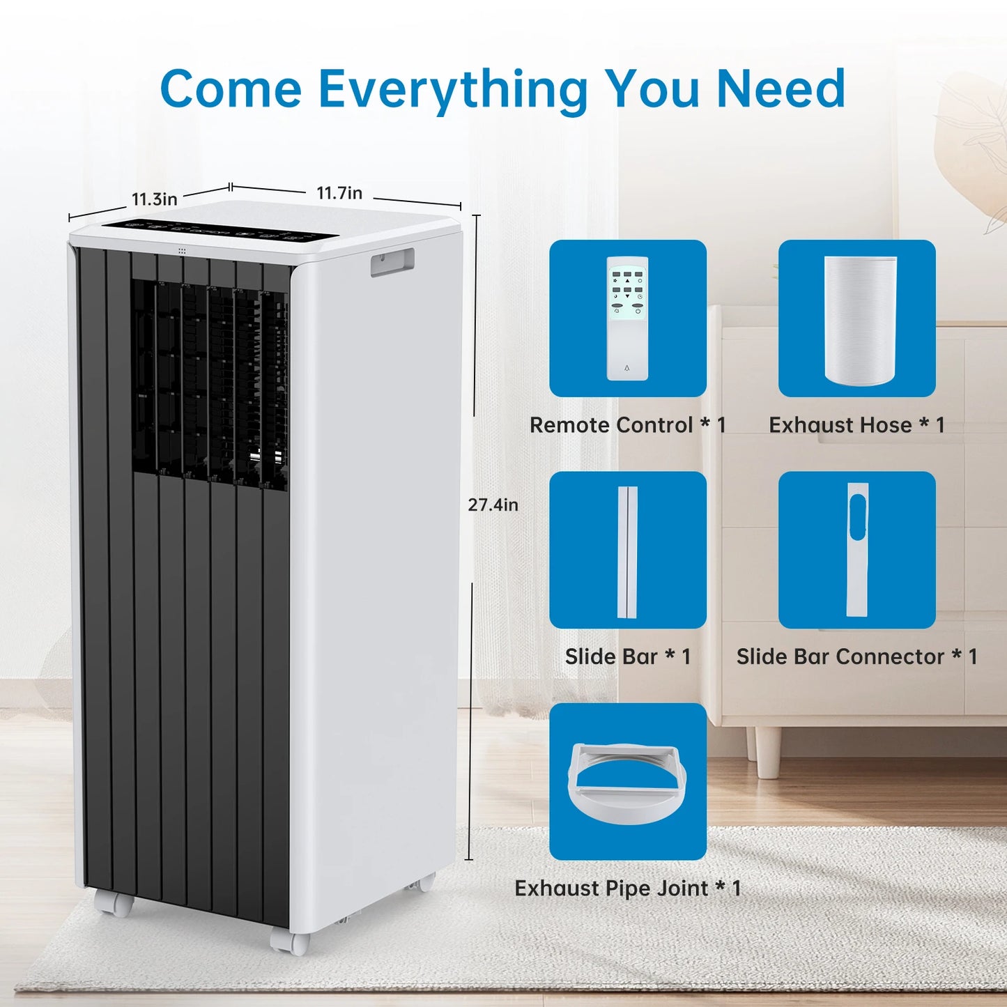 ADOOLLA Portable Air Conditioners 8000 BTU, 3-In-1 AC Cooling Unit, 2 Speeds, 24H Timer, Low noise