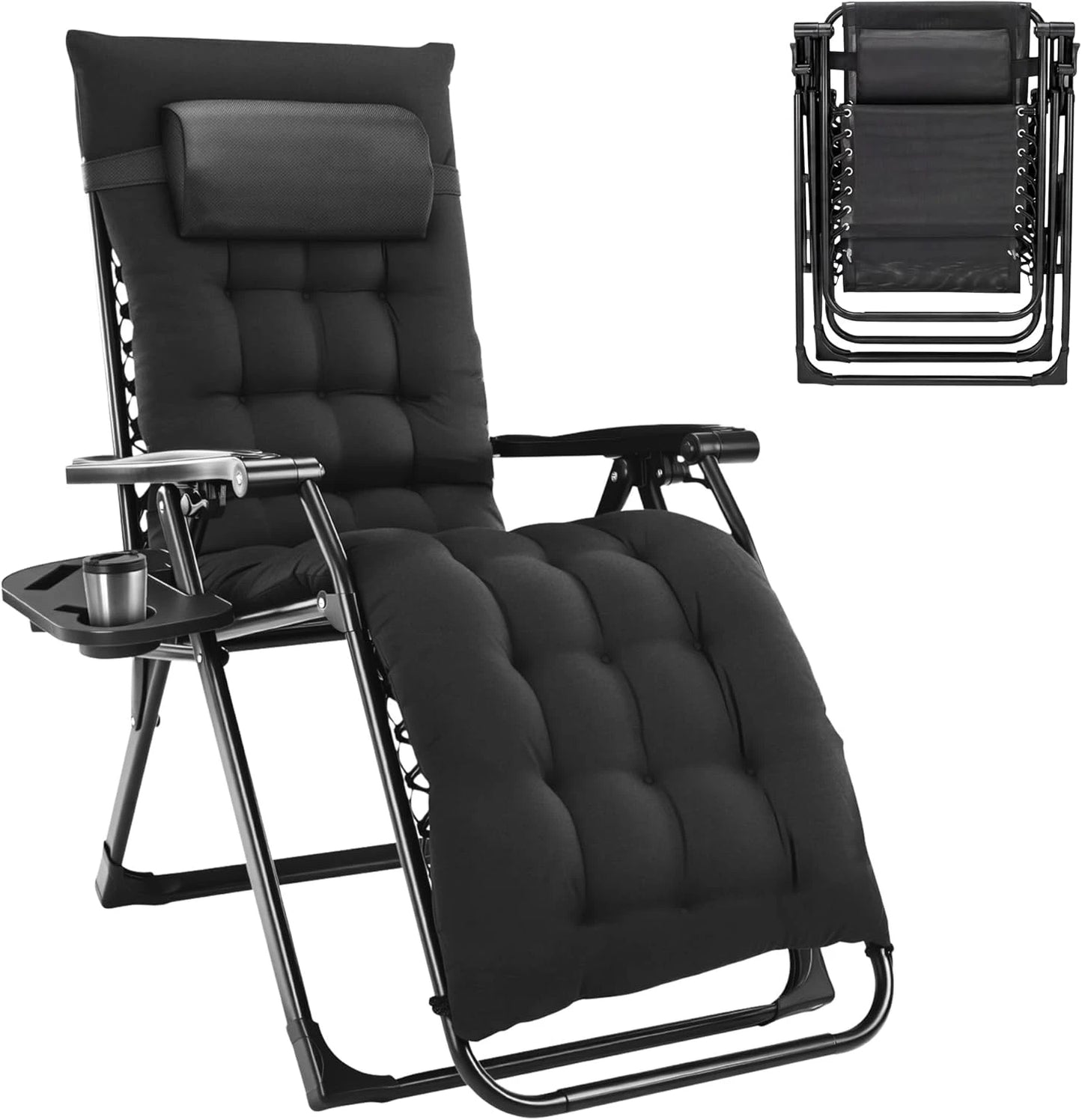 3-in-1 Zero Gravity Folding Lounge Chair, Heavy Duty Steel Frame 500LBS Weight Capacity