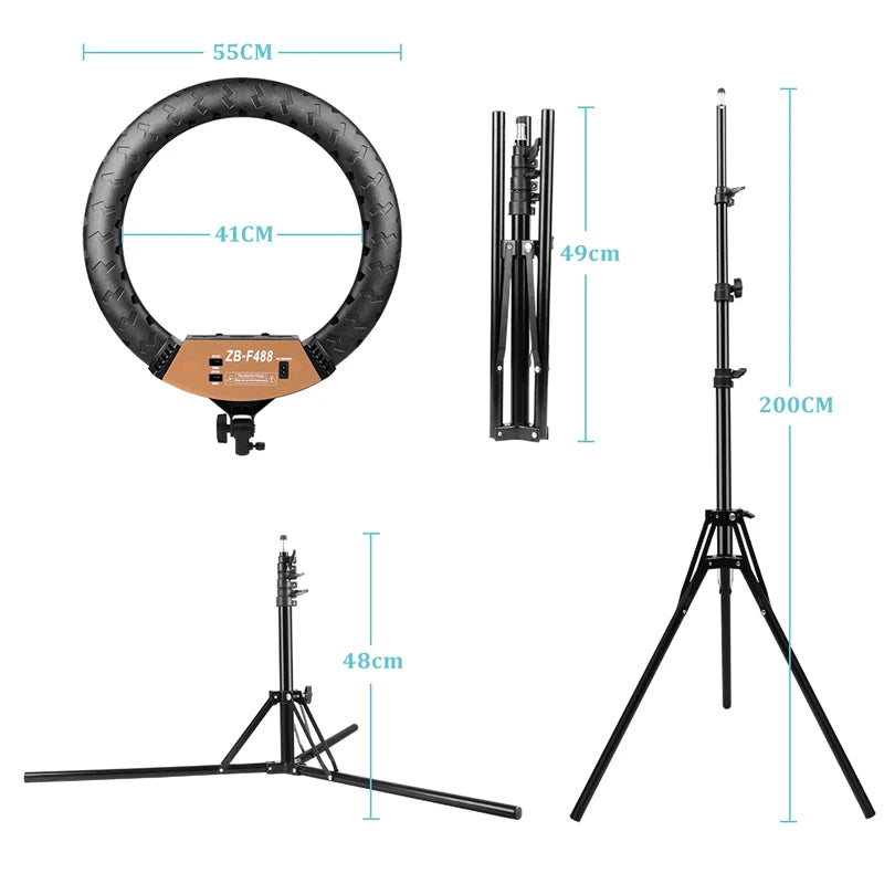 22" LED Light Rings 3200-6500K Color Temperature 0-100% Brightness W/2M Power Lamp For Makeup/Photo