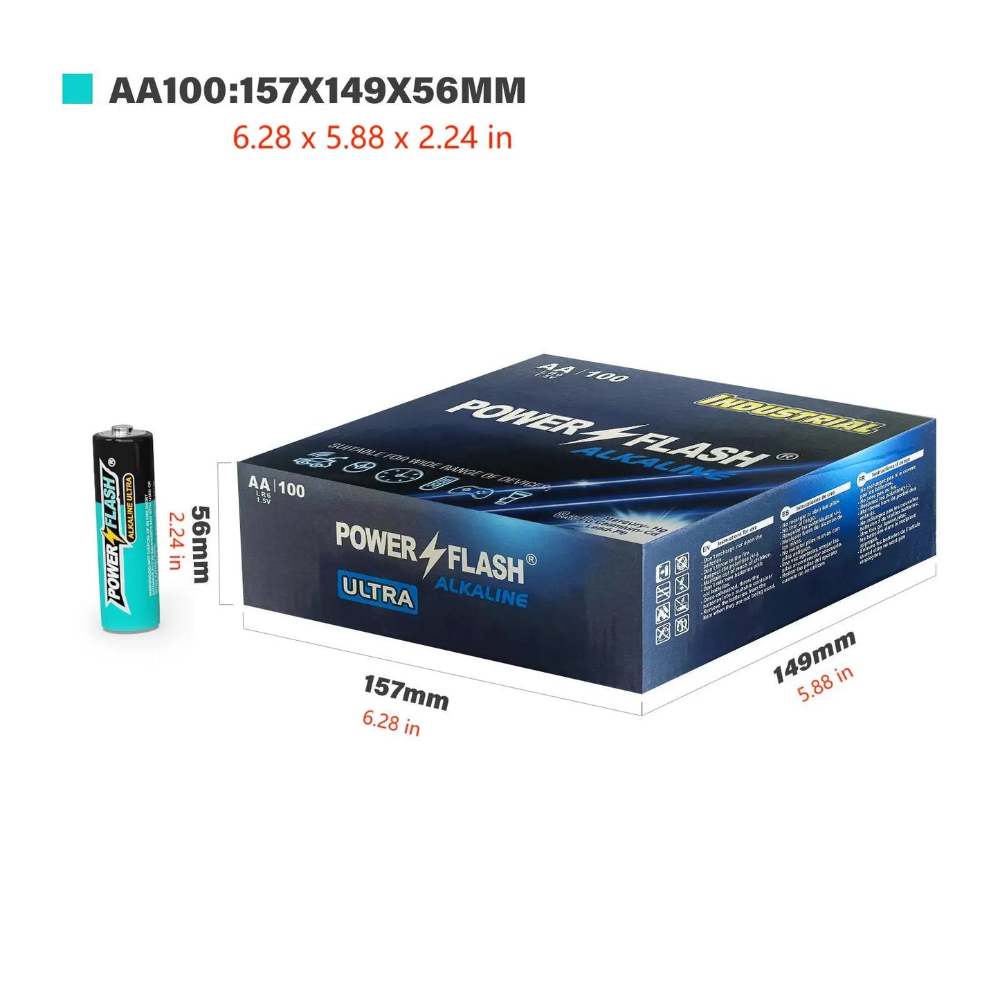 HUATAI PowerFlash AA 100 pcs Alkaline Long-Lasting Batteries, Double A, LR06 High-performance
