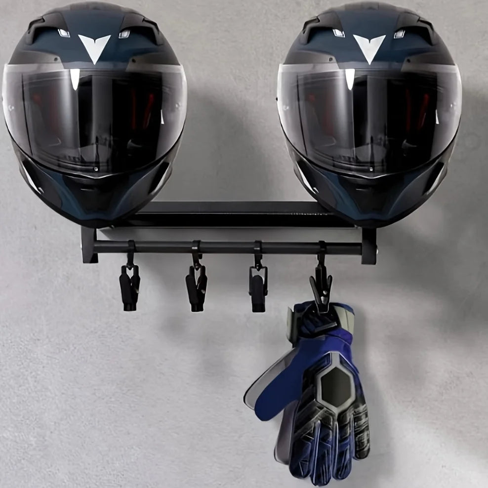 Motorcycle Helmet Wall Mount With Wooden Shelf Hooks Motocross And Bicycle Equipment Sports Brackets